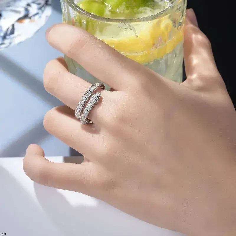 M-JAJA Moissanite Snake Bracelets Diamond Snake Wedding Ring for Women Adjustable 925 Sterling Silver Bangle Luxury Jewelry Set