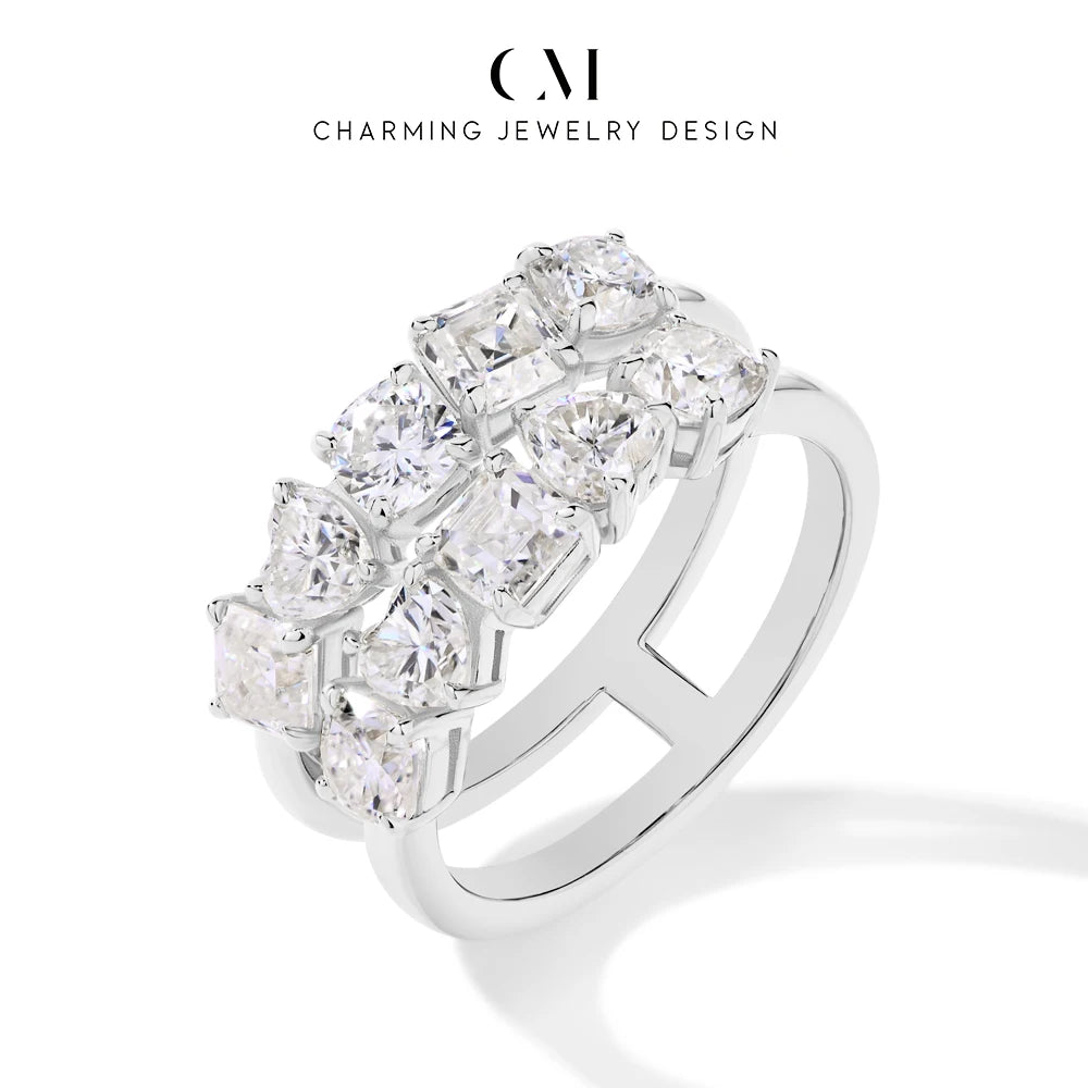 CHARMING Luxury 3.2 CT Sparkling S925 Silver Moissanite Diamond Ring for Women Engagement Wedding Fine Jewelry Anniversary Gift