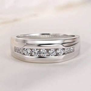 Newshe Full Moissanite Wedding Band for Men 925 Sterling Silver Engagement Rings Pave Round Eternity Promise Ring Size 7-13