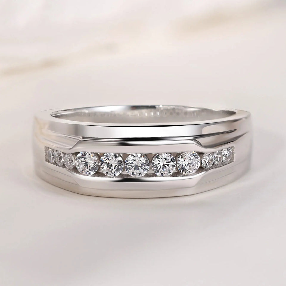 Newshe Full Moissanite Wedding Band for Men 925 Sterling Silver Engagement Rings Pave Round Eternity Promise Ring Size 7-13