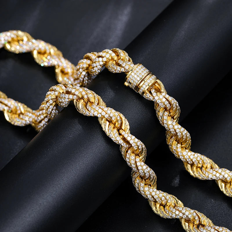 High Quality Rope Chain Man Moissanite Necklace S925 Silver For Men's Hip Hop Jewelry