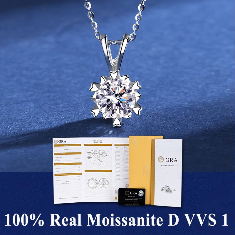 100% Real Moissanite Pendant Necklace D Color 1 Carat GRA Certificate for Women Wedding Bridal S925 Sterling Silver Fine Jewelry