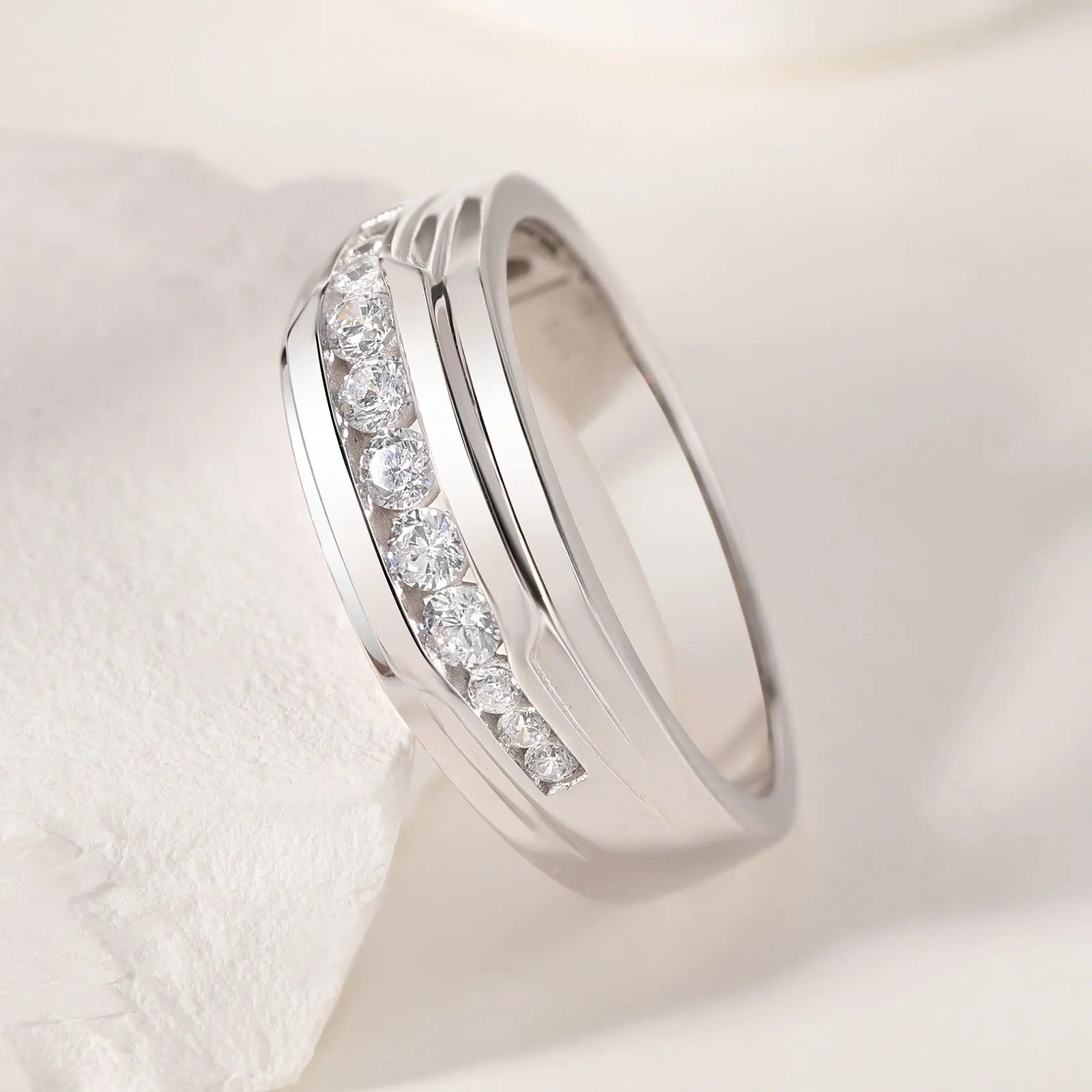 Newshe Full Moissanite Wedding Band for Men 925 Sterling Silver Engagement Rings Pave Round Eternity Promise Ring Size 7-13