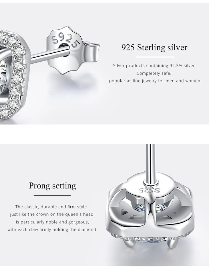 Moissanite Diamond Unusual Square Halo Stud Earrings For Women Certified 925 Sterling Silver Trendy Fine Anniversary Jewelry