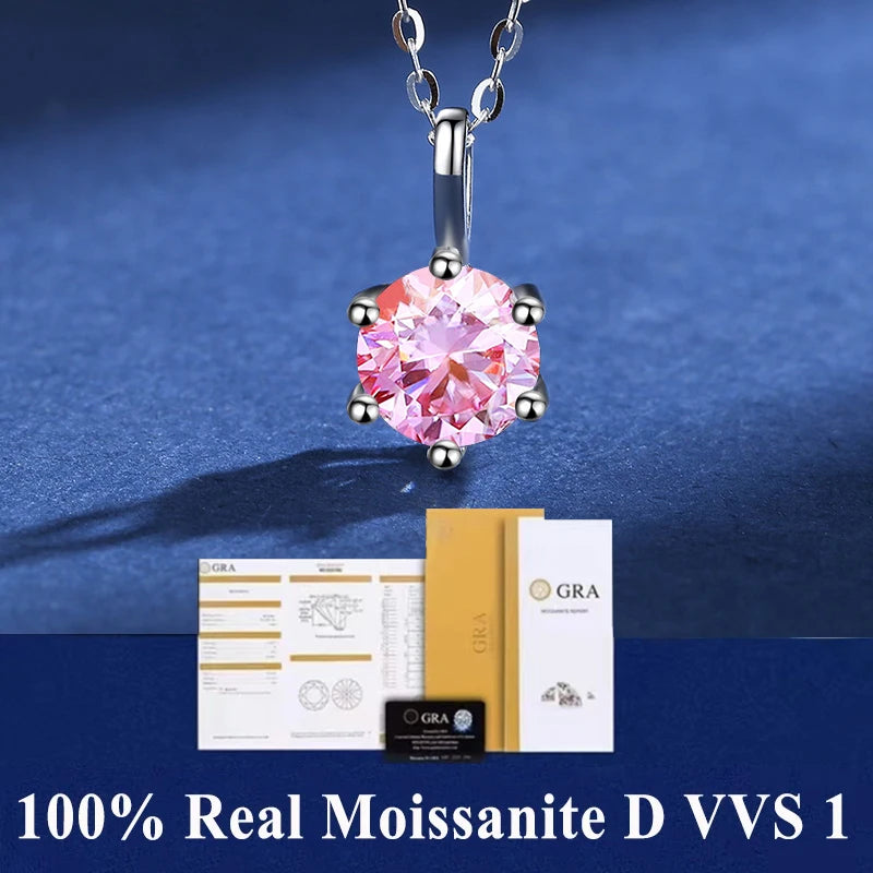 100% Real Moissanite Pendant Necklace D Color 1 Carat GRA Certificate for Women Wedding Bridal S925 Sterling Silver Fine Jewelry