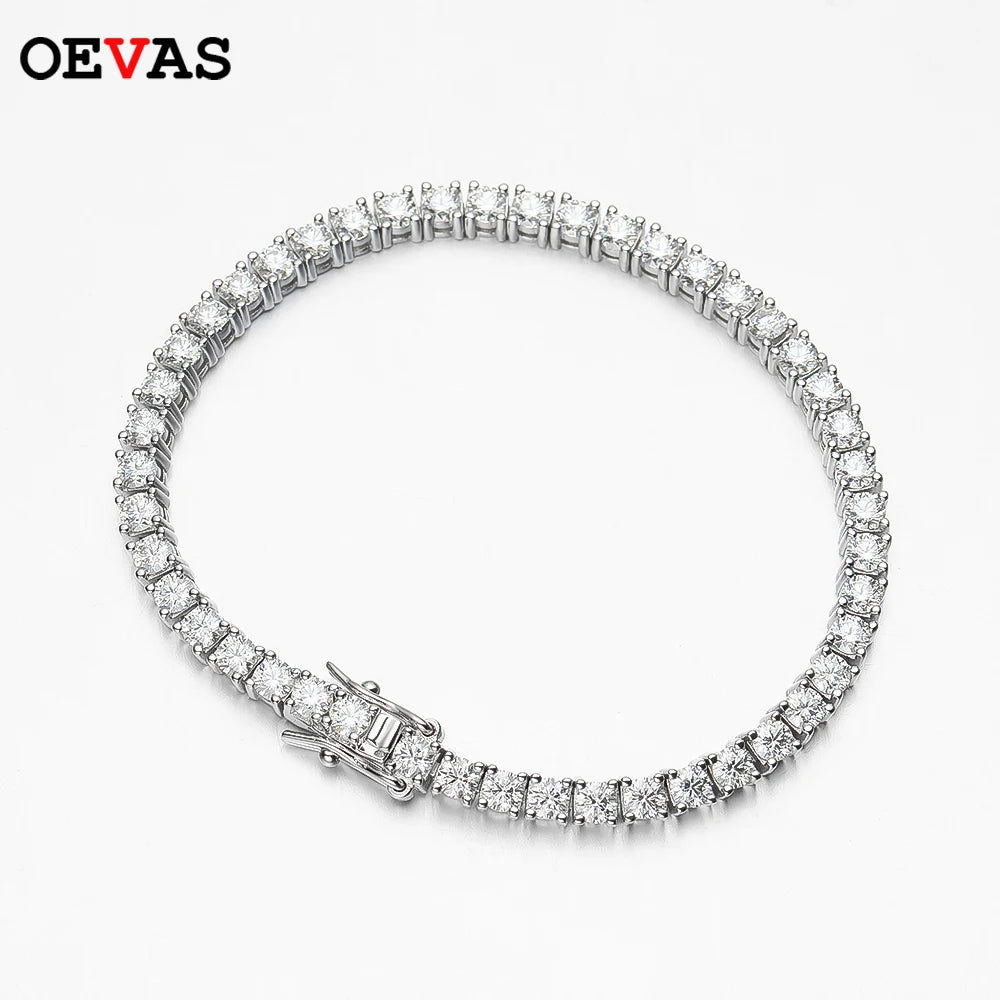 OEVAS 100% 925 Sterling Silver Real 3-5mm Moissanite Bracelet For Women Sparkling Wedding Party Fine Jewelry Valentine's Gifts
