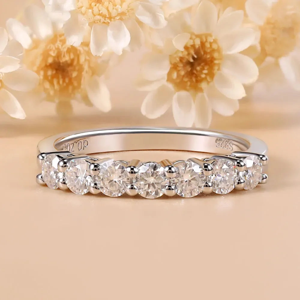 Moissanite Ring for Women Half Eternity Wedding Band Original 925 Sterling Silver 0.7ct D Color VVS1 Lab Diamond Fine Jewelry