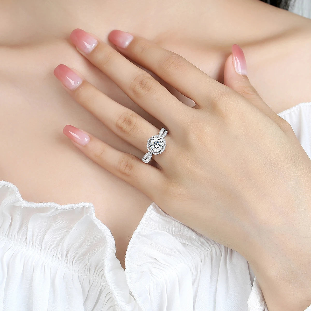 SZ Moissanite Ring with Certificate 925 Sterling Silver High Quality 1.5 Carat Diamond Engagement Woman Fine Jewelry