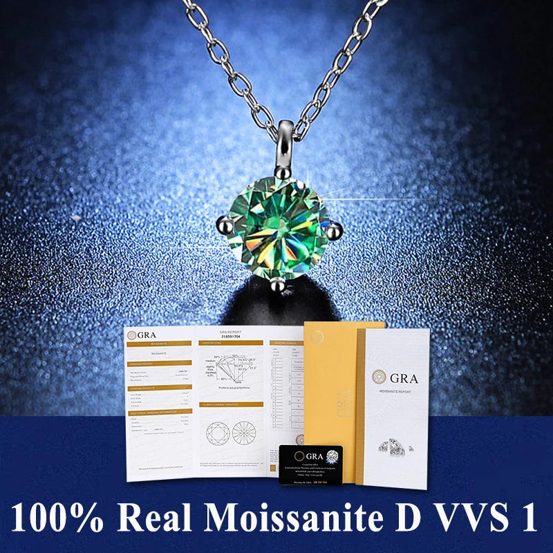 100% Real Moissanite Pendant Necklace D Color 1 Carat GRA Certificate for Women Wedding Bridal S925 Sterling Silver Fine Jewelry