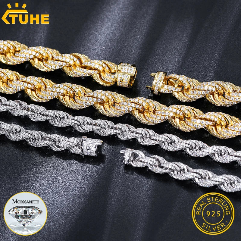 High Quality Rope Chain Man Moissanite Necklace S925 Silver For Men's Hip Hop Jewelry