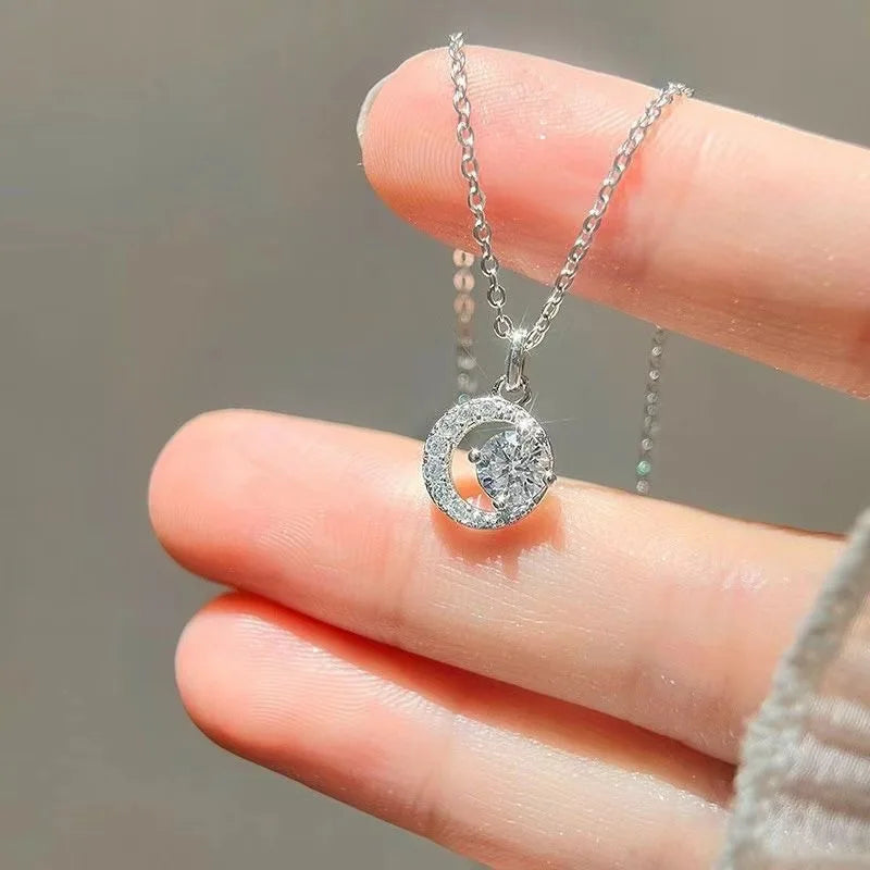 925 Sterling Silver Necklace Pendant 100% Real Moissanite For Women Fashion Clavicle Chain Necklaces Wedding Party Jewelry Gift