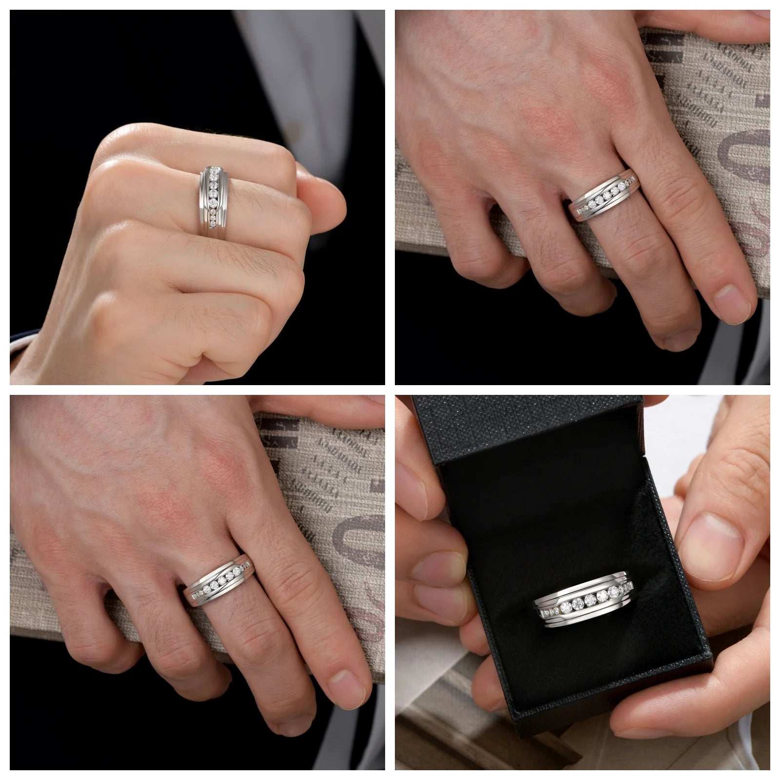 Newshe Full Moissanite Wedding Band for Men 925 Sterling Silver Engagement Rings Pave Round Eternity Promise Ring Size 7-13