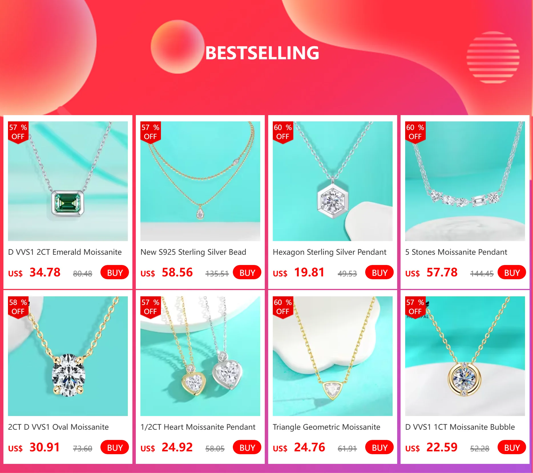 Moissanite Necklace 1-2ct D Color Solitaire Pandent GRA Certified Lab Diamond 925 Sterling Silver Plated 18k Necklaces for Women