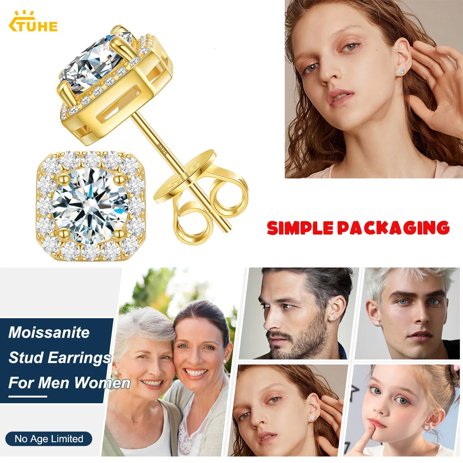 TUHE Unisex GRA Certified Moissanite Earrings 925 Silver Fine Jewelry Moissanite Earring For Women Jewelry Gift