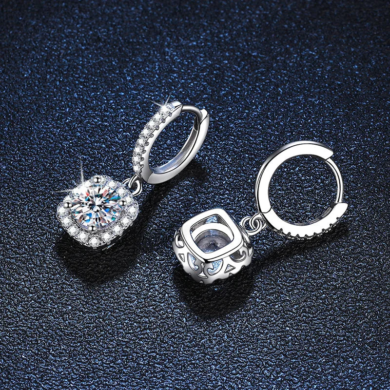 Moissanite earrings s925 silver stud earrings classic square bag earrings, exquisitely crafted quality