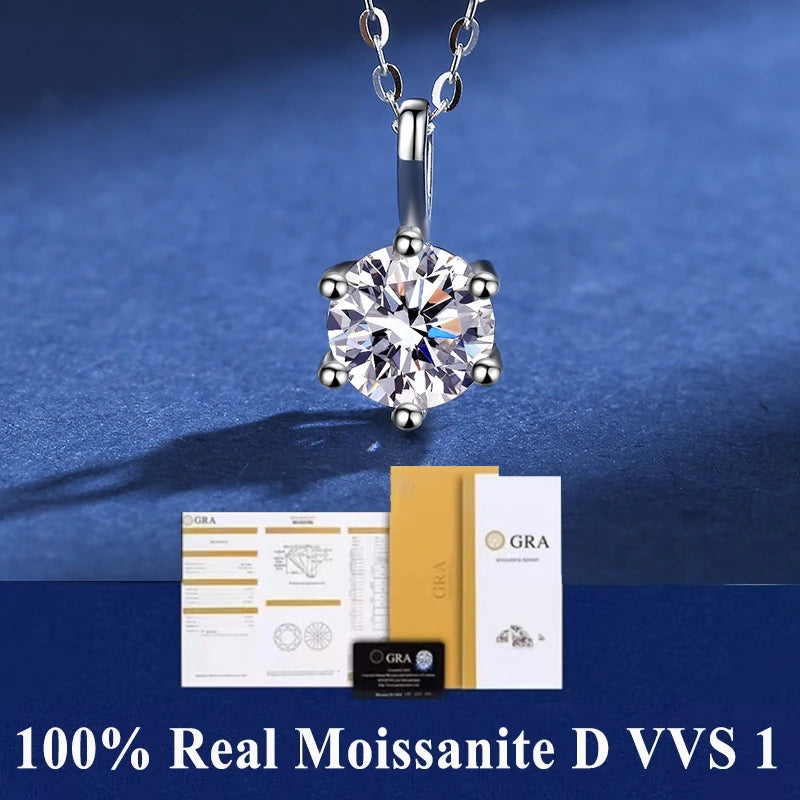 925 Sterling Silver Necklace Pendant 100% Real Moissanite For Women Fashion Clavicle Chain Necklaces Wedding Party Jewelry Gift