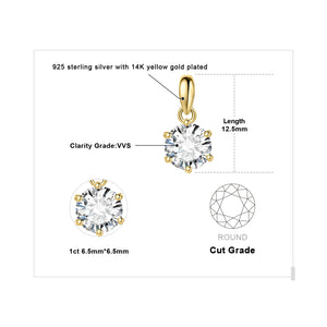 JewelryPalace Moissanite D Color 1ct 1.5ct 2ct 3ct Round 925 Sterling Silver Pendant Necklace for Woman No Chain