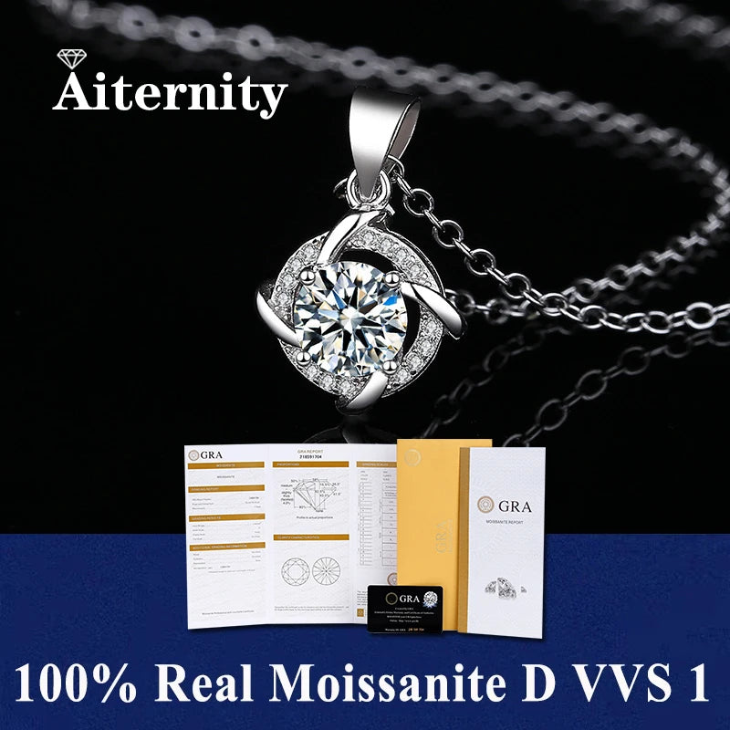 925 Sterling Silver Necklace Pendant 100% Real Moissanite For Women Fashion Clavicle Chain Necklaces Wedding Party Jewelry Gift