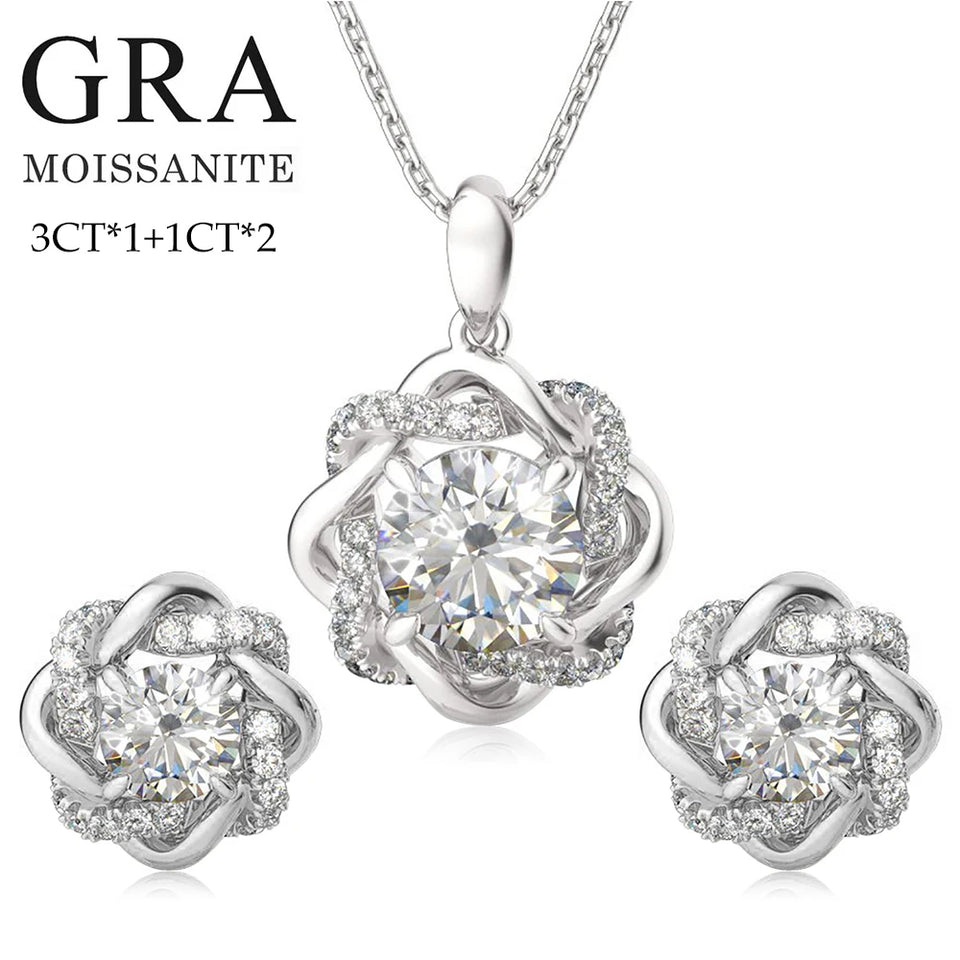 Original Moissanite Diamond Jewelry Sets for Women with Certificate Necklace Earrings Bangle Sets 925 Silver Wedding Luxury Gift