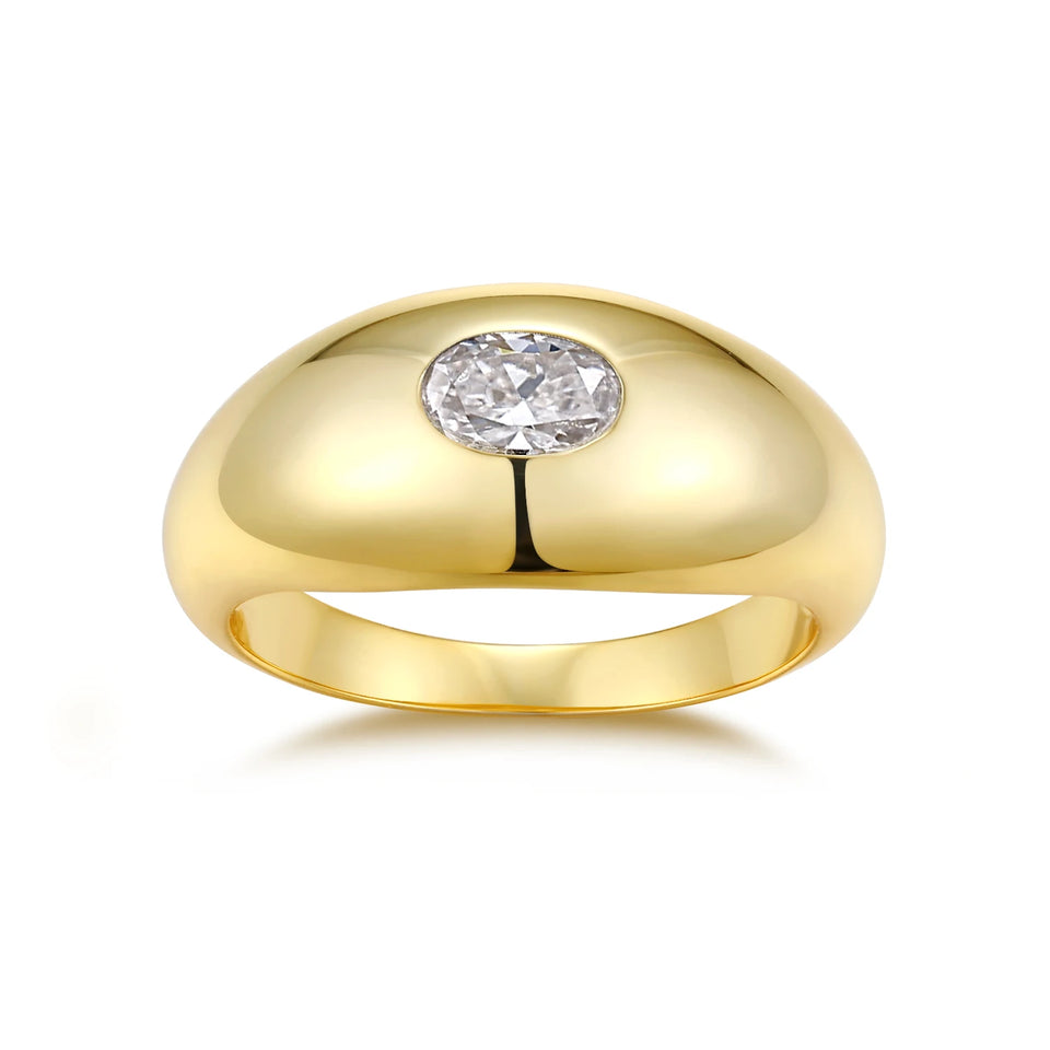 JIUZUAN Christmas Gift Moissanite Ring, 18K Gold Plated S925 Silver, Unique Oval Design, Hypoallergenic Jewelry for Women