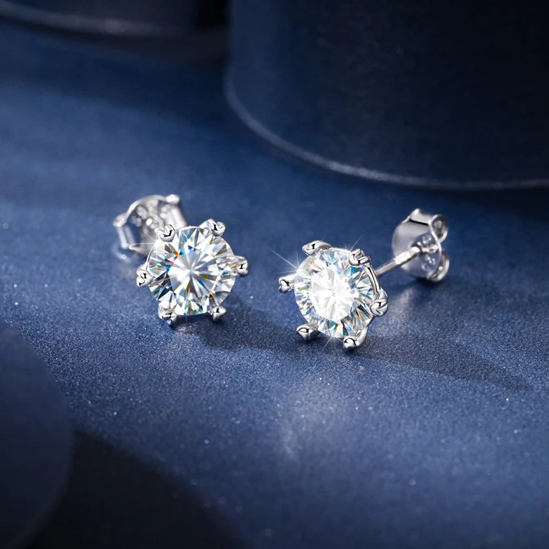 Moissanite Stud Earrings 100% Real 925 Sterling Silver Six Claw Earrings for Women Lady Girls Sparkling Classic Wedding Earring