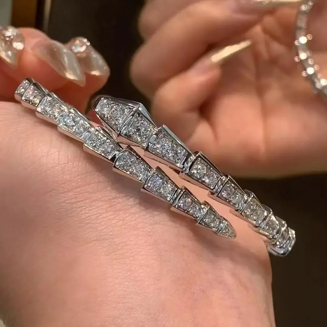 M-JAJA Moissanite Snake Bracelets Diamond Snake Wedding Ring for Women Adjustable 925 Sterling Silver Bangle Luxury Jewelry Set