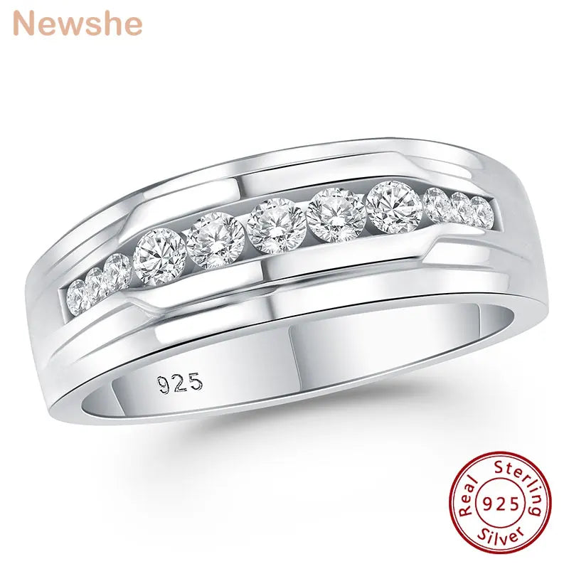 Newshe Full Moissanite Wedding Band for Men 925 Sterling Silver Engagement Rings Pave Round Eternity Promise Ring Size 7-13