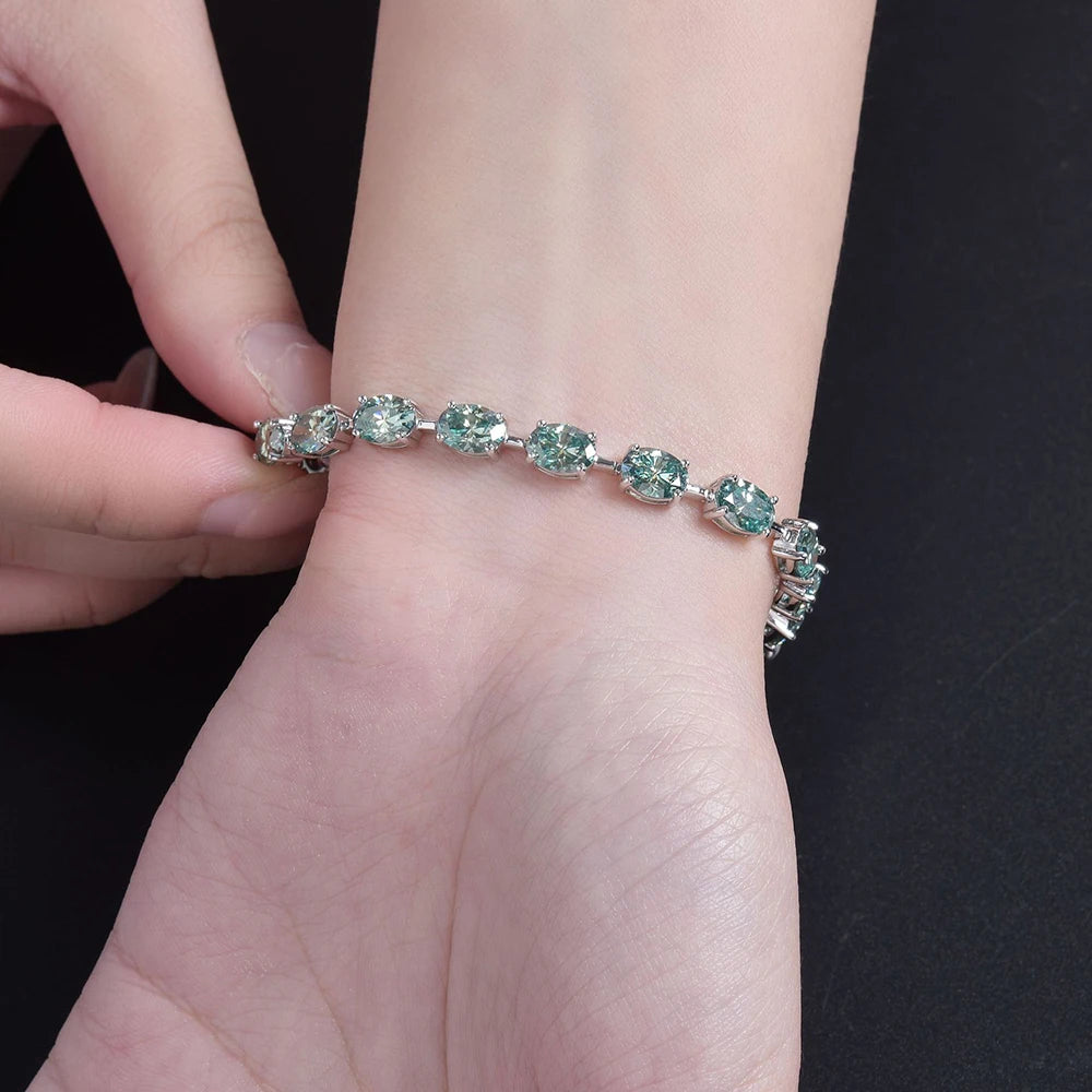 16ct 17ct 18ct Oval D Color Moissanite Tennis Bracelet For Women S925 Sterling Silver Sparkling Bracelet Plated 18K Fine Jewelry