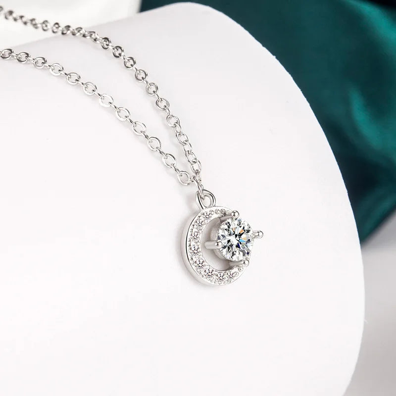 925 Sterling Silver Necklace Pendant 100% Real Moissanite For Women Fashion Clavicle Chain Necklaces Wedding Party Jewelry Gift