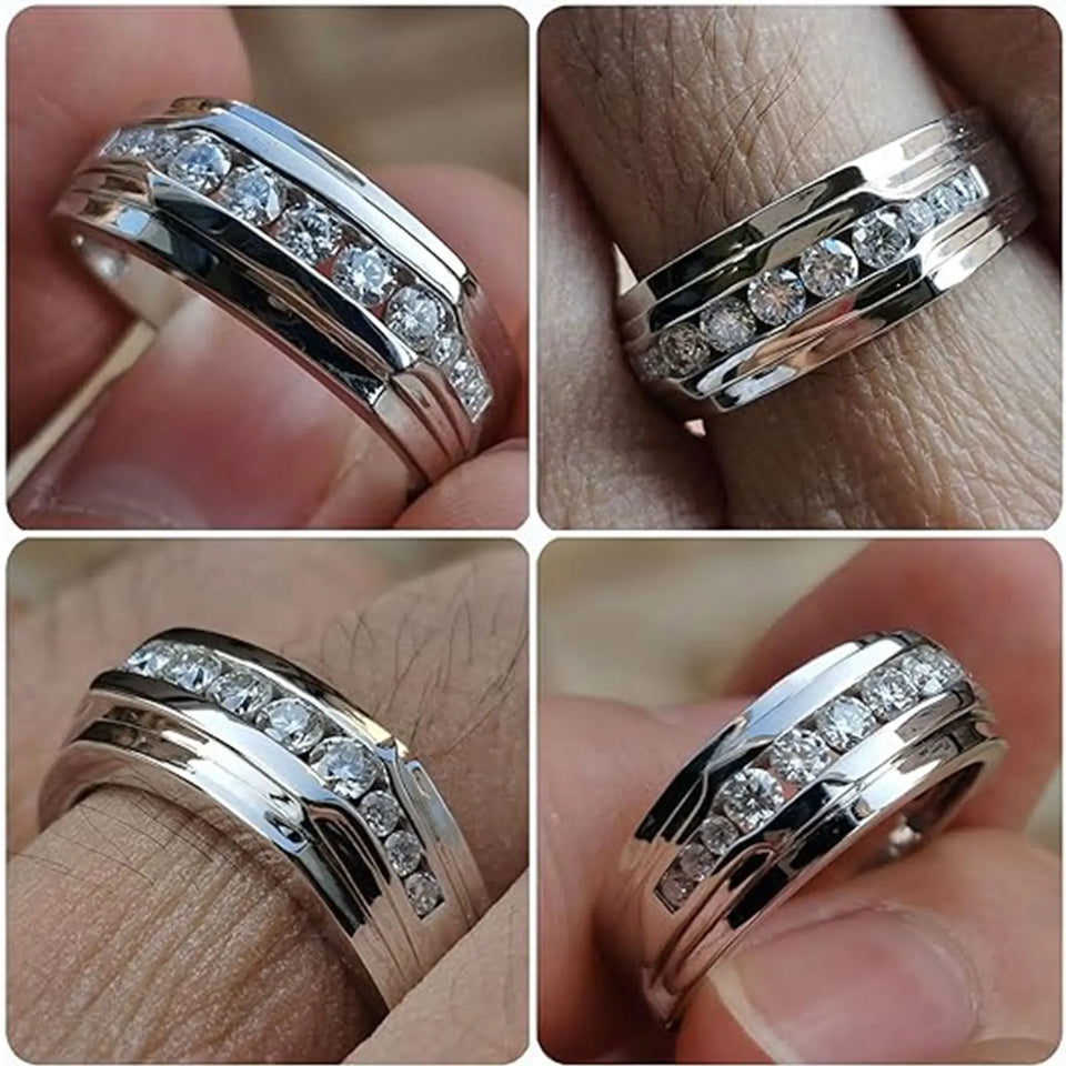 Newshe Full Moissanite Wedding Band for Men 925 Sterling Silver Engagement Rings Pave Round Eternity Promise Ring Size 7-13