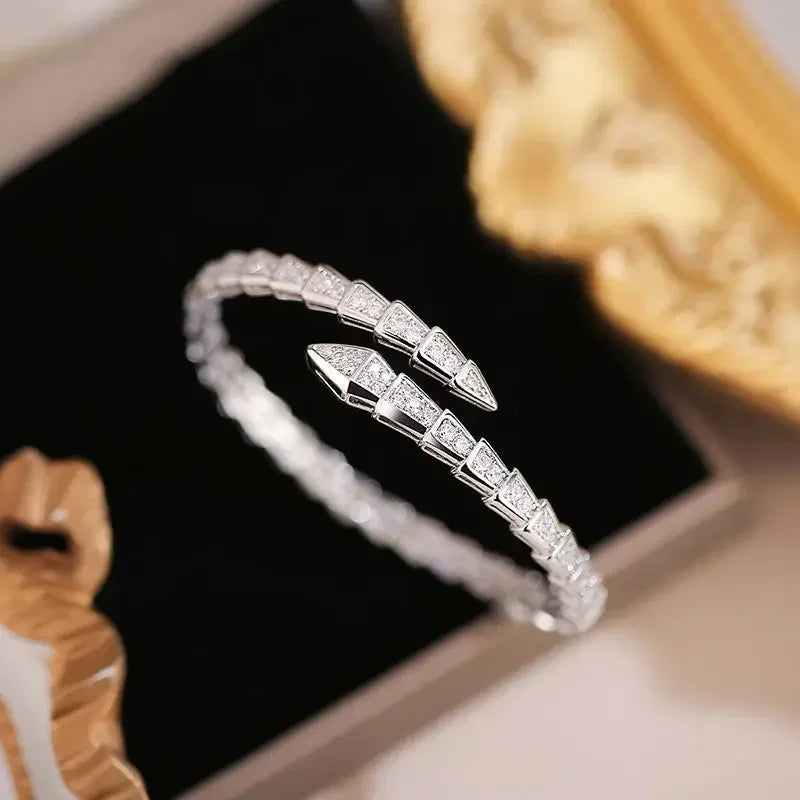 M-JAJA Moissanite Snake Bracelets Diamond Snake Wedding Ring for Women Adjustable 925 Sterling Silver Bangle Luxury Jewelry Set