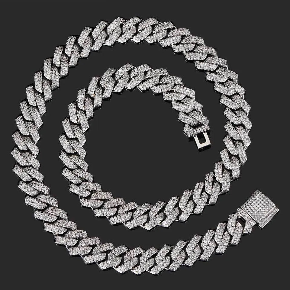 KNOBSPIN D Color Moissanite Cuban Bracelet 925 Sterling Sliver Plated with 18k White Gold Diamond Cuban Link Chain for Women Man