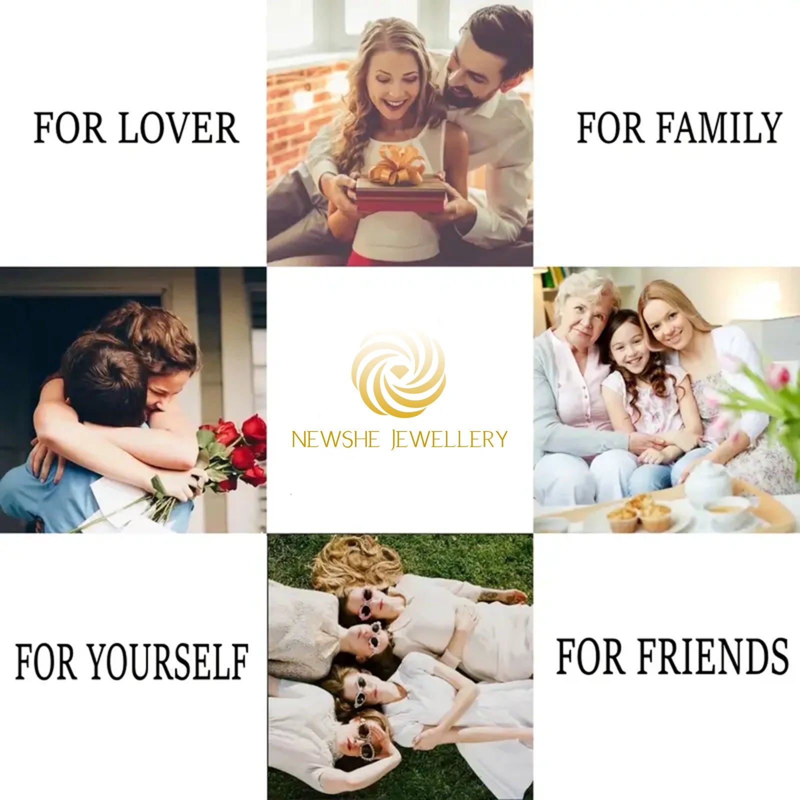 Newshe 2 Pieces Classic Wedding Rings Set for Women 7*7mm Princess Cut AAAAA Zircon 925 Sterling Silver Engagement Ring Jewelry