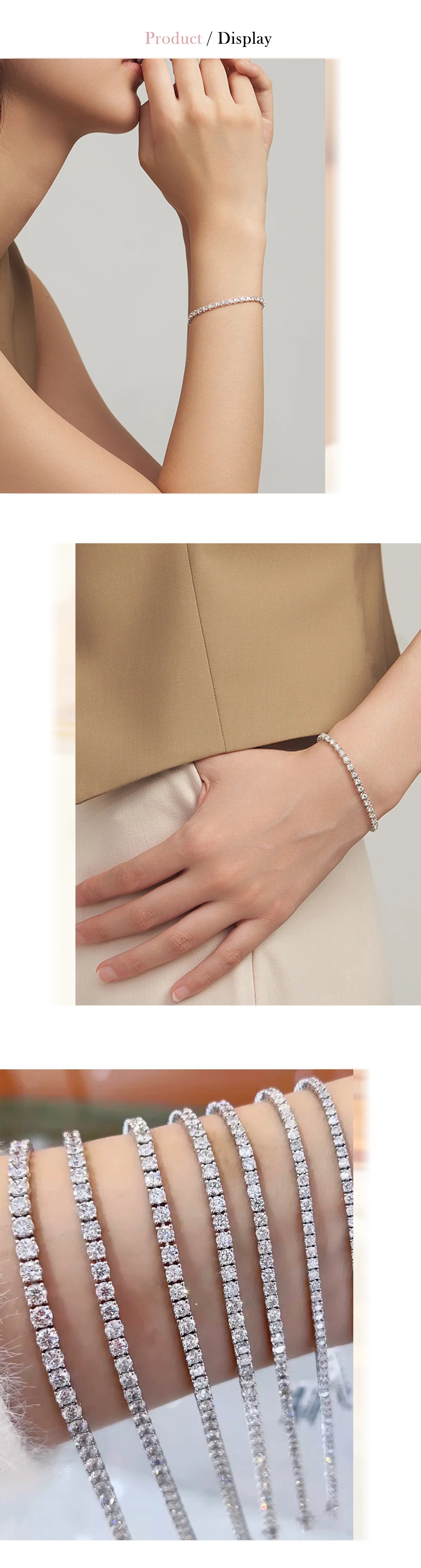 Moissanite Tennis Bracelet for Women 925 Sterling Silver Round Cut 2mm 3mm 4mm 5mm Size Options Elegant Fine Jewelry Gift