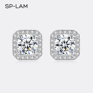 Moissanite Diamond Unusual Square Halo Stud Earrings For Women Certified 925 Sterling Silver Trendy Fine Anniversary Jewelry