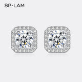 Moissanite Diamond Unusual Square Halo Stud Earrings For Women Certified 925 Sterling Silver Trendy Fine Anniversary Jewelry