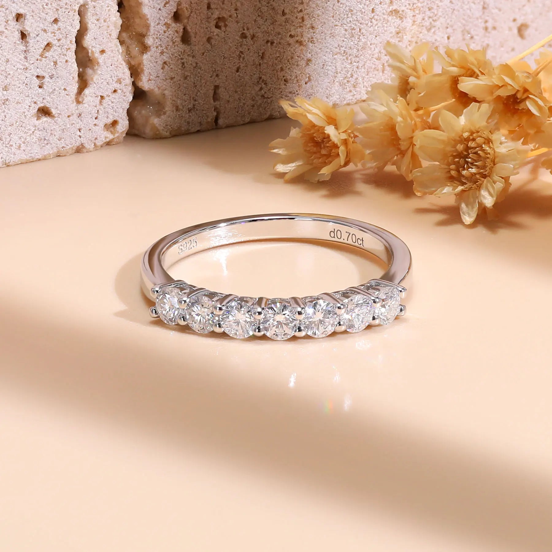 Moissanite Ring for Women Half Eternity Wedding Band Original 925 Sterling Silver 0.7ct D Color VVS1 Lab Diamond Fine Jewelry