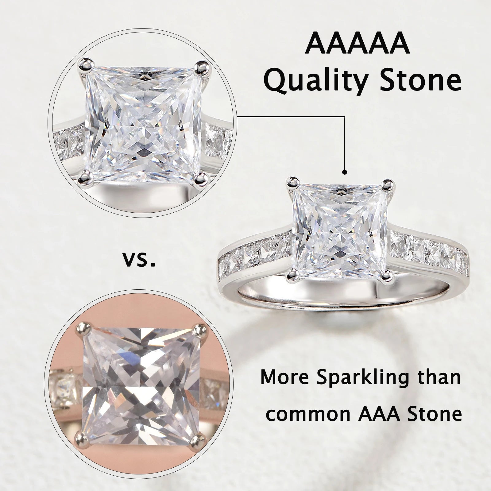 Newshe 2 Pieces Classic Wedding Rings Set for Women 7*7mm Princess Cut AAAAA Zircon 925 Sterling Silver Engagement Ring Jewelry