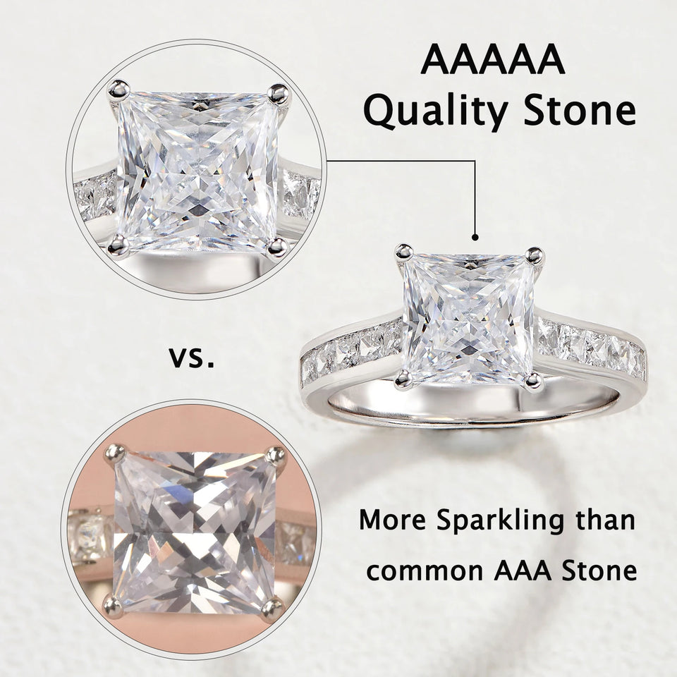 Newshe 2 Pieces Classic Wedding Rings Set for Women 7*7mm Princess Cut AAAAA Zircon 925 Sterling Silver Engagement Ring Jewelry