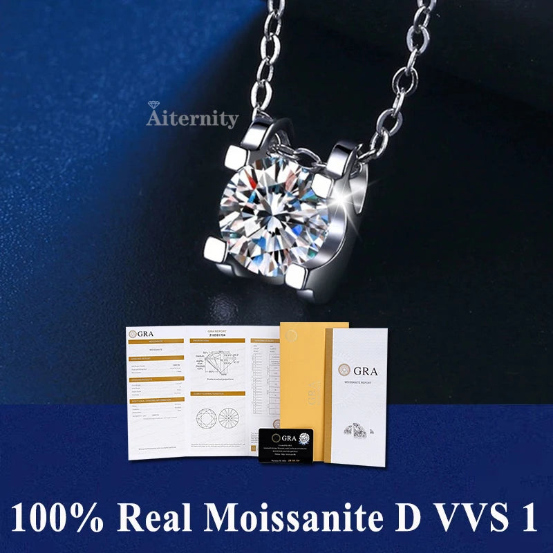 925 Sterling Silver Necklace Pendant 100% Real Moissanite For Women Fashion Clavicle Chain Necklaces Wedding Party Jewelry Gift