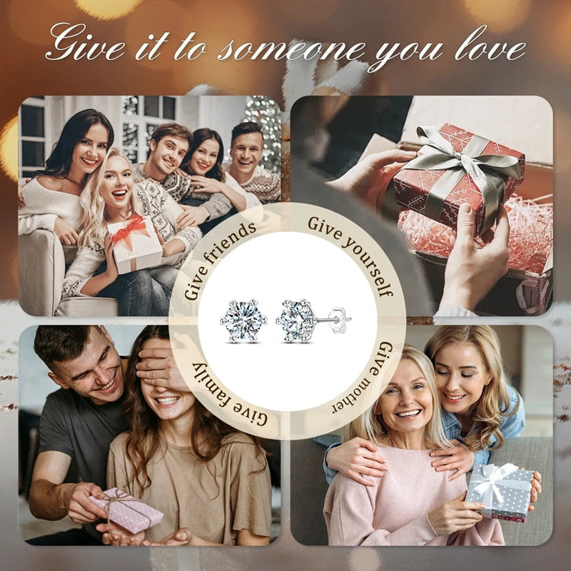 Moissanite Stud Earrings 100% Real 925 Sterling Silver Six Claw Earrings for Women Lady Girls Sparkling Classic Wedding Earring