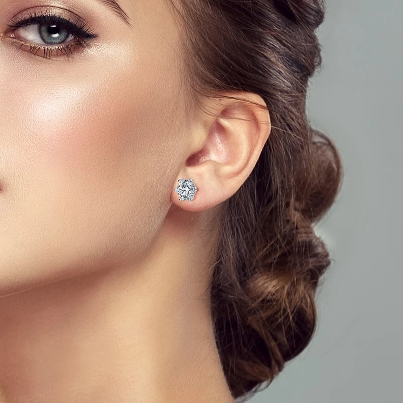 Moissanite Stud Earrings 100% Real 925 Sterling Silver Six Claw Earrings for Women Lady Girls Sparkling Classic Wedding Earring