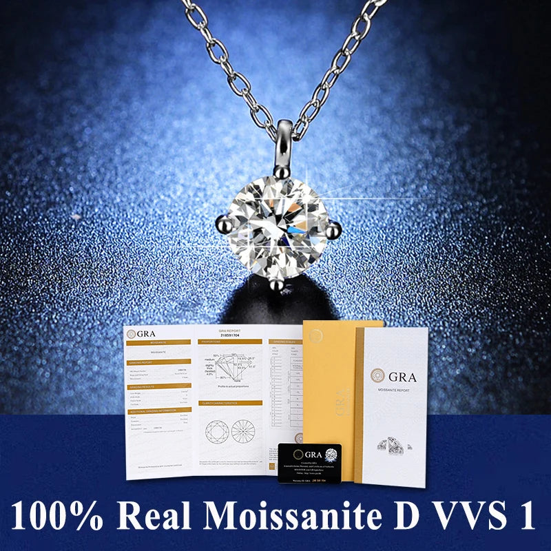 100% Real Moissanite Pendant Necklace D Color 1 Carat GRA Certificate for Women Wedding Bridal S925 Sterling Silver Fine Jewelry
