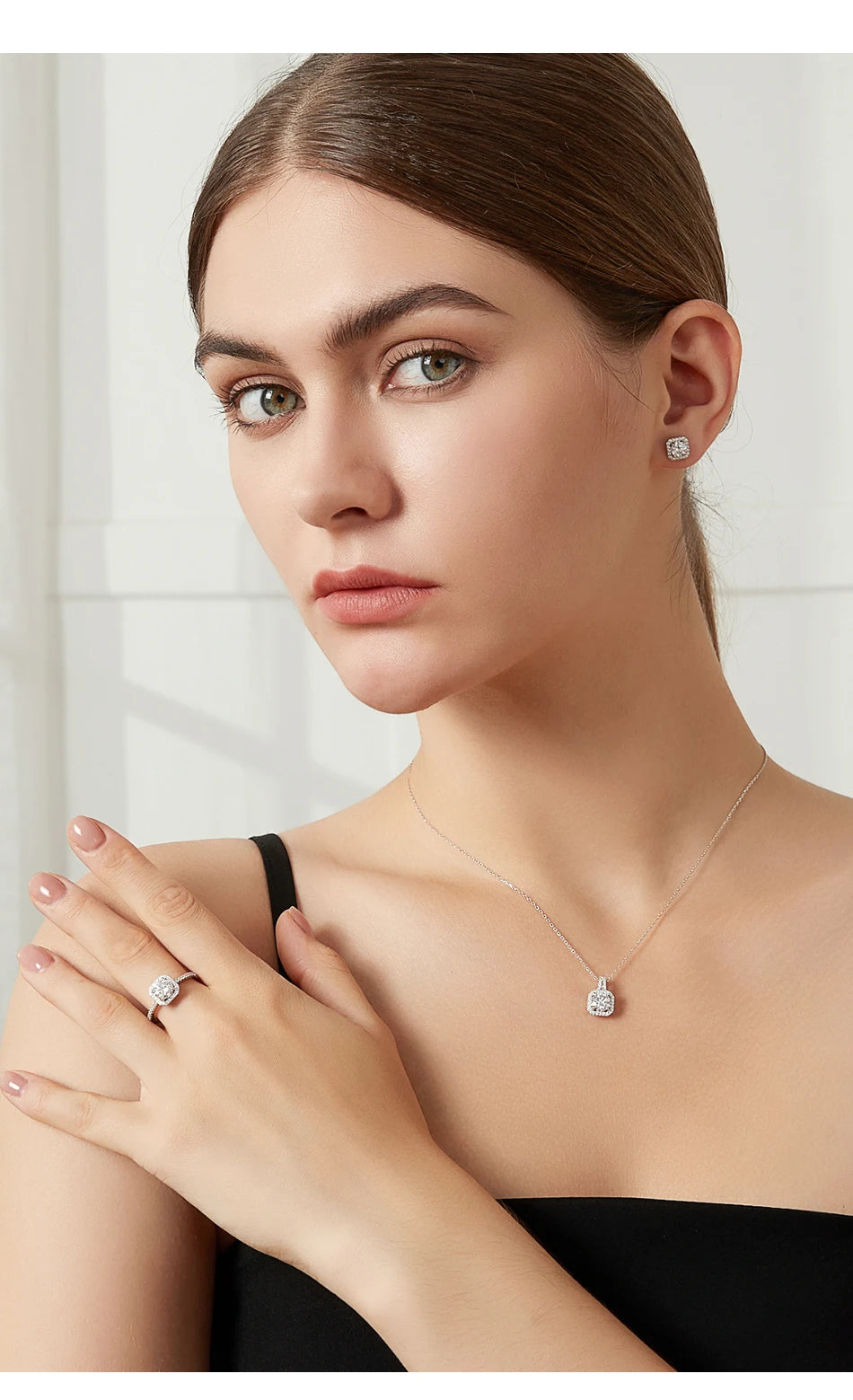 Moissanite Diamond Unusual Square Halo Stud Earrings For Women Certified 925 Sterling Silver Trendy Fine Anniversary Jewelry