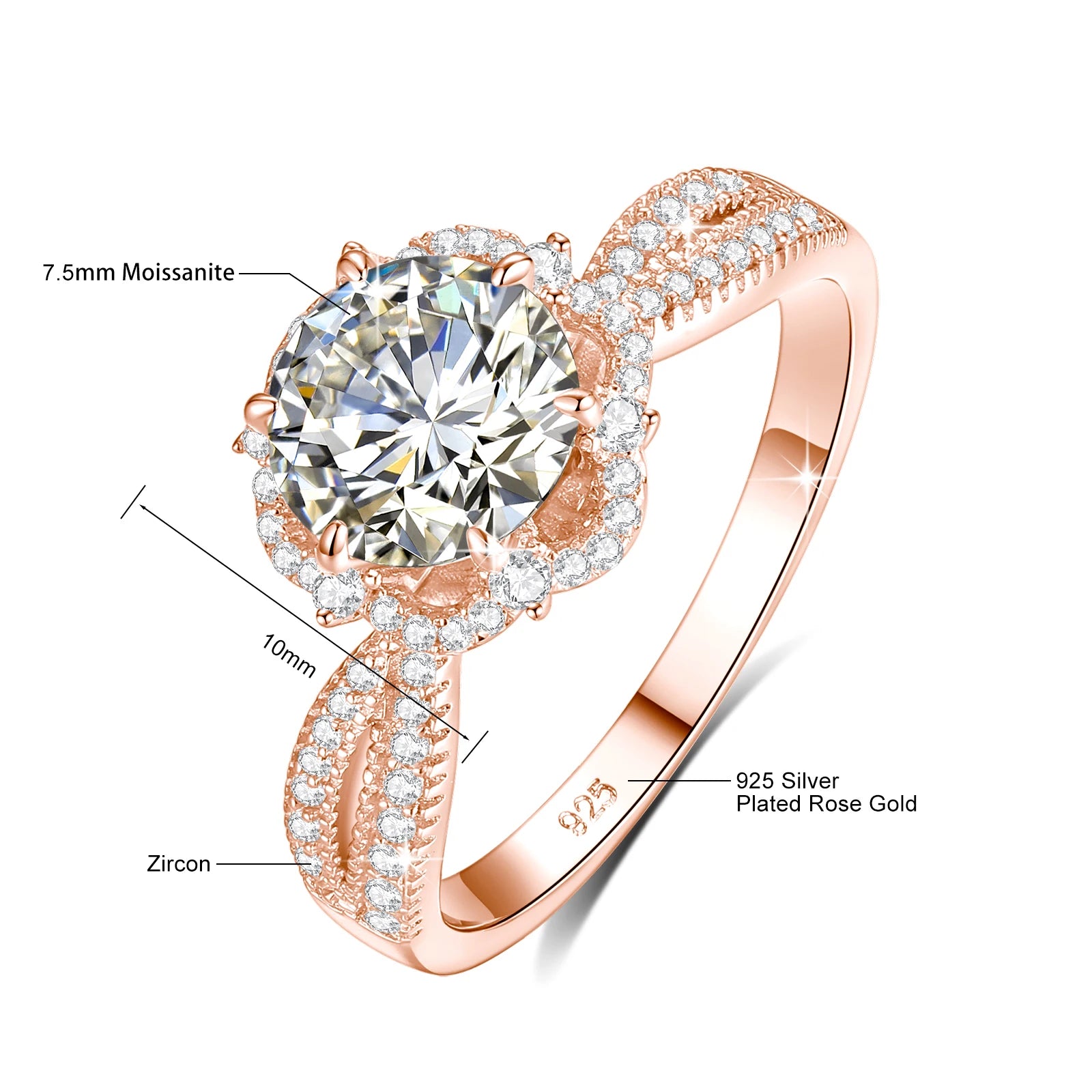 SZ Moissanite Ring with Certificate 925 Sterling Silver High Quality 1.5 Carat Diamond Engagement Woman Fine Jewelry