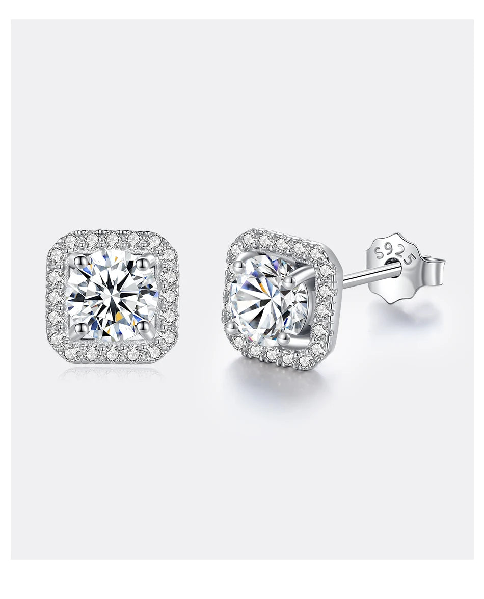 Moissanite Diamond Unusual Square Halo Stud Earrings For Women Certified 925 Sterling Silver Trendy Fine Anniversary Jewelry