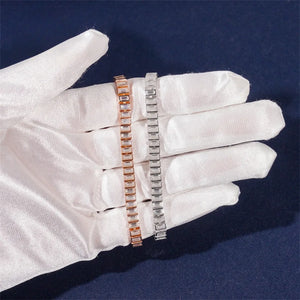 2x4mm Emerald Cut Moissanite Chain Bracelet 925 Sterling Silver Plated White Gold Baguette Diamond Link Bracelets Pass Tester