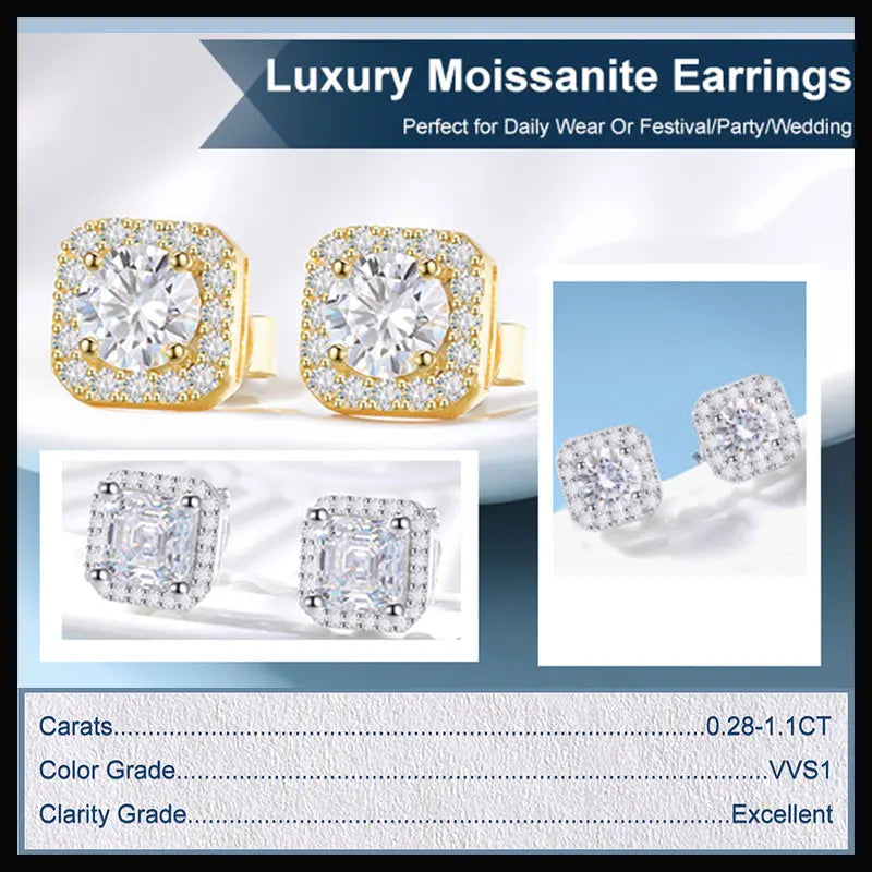 TUHE Unisex GRA Certified Moissanite Earrings 925 Silver Fine Jewelry Moissanite Earring For Women Jewelry Gift