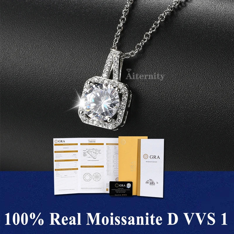 925 Sterling Silver Necklace Pendant 100% Real Moissanite For Women Fashion Clavicle Chain Necklaces Wedding Party Jewelry Gift