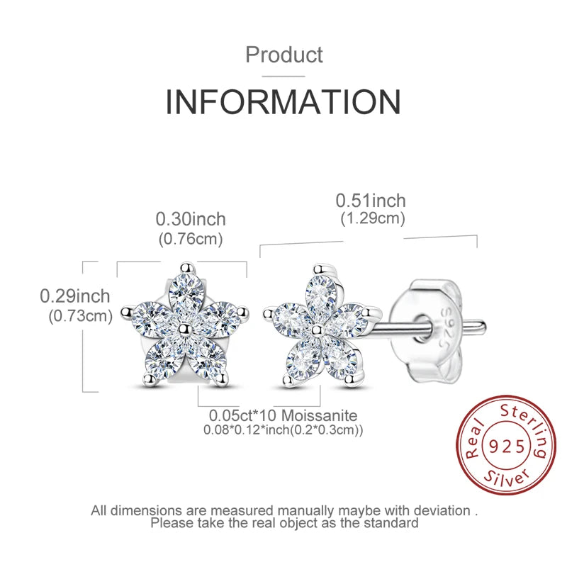 Moissanite Stud Earrings 100% Real 925 Sterling Silver Six Claw Earrings for Women Lady Girls Sparkling Classic Wedding Earring